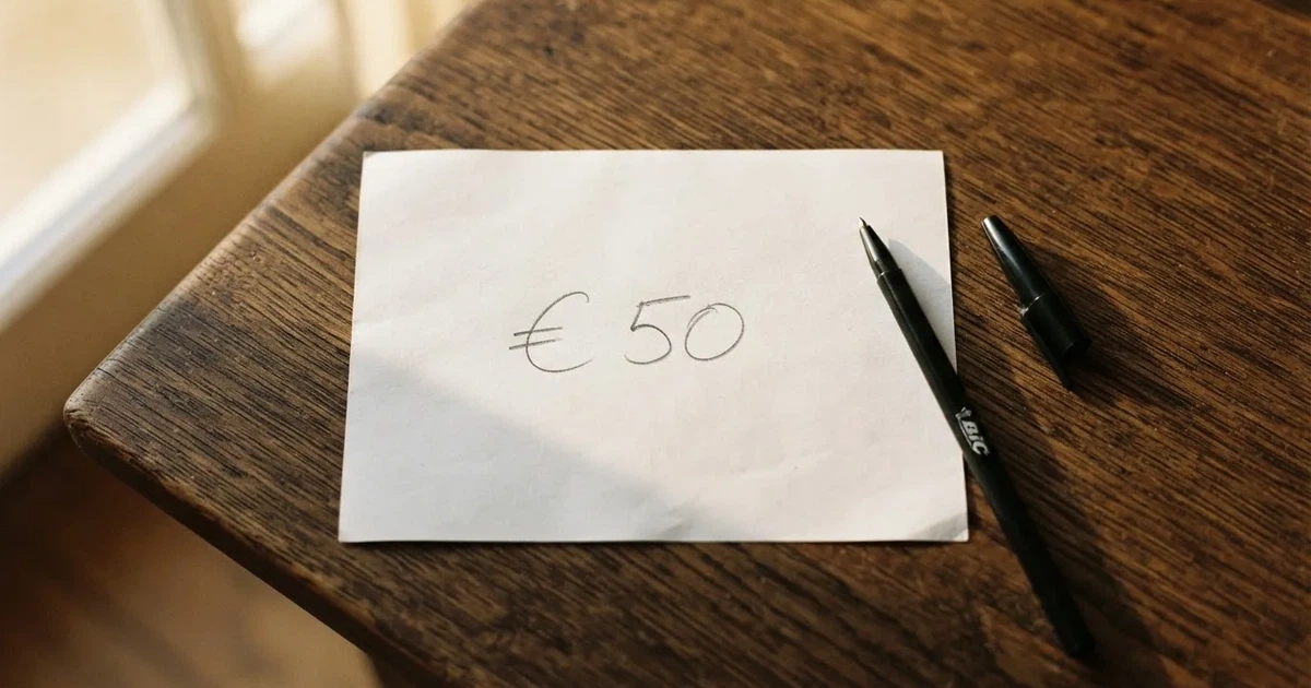 Ein leerer Papier-Wettschein liegt neben einem Kugelschreiber auf einem Tisch, ohne lesbaren Aufdruck.